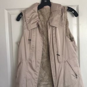 Cabi reversible satin vest with fur